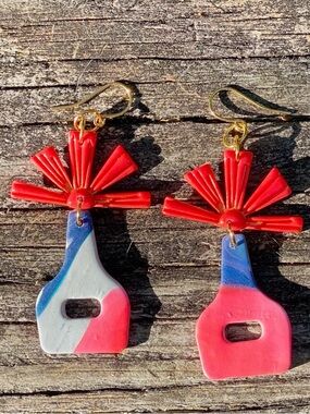 Handmade Red, Pink & Blue Statement Drop Earrings